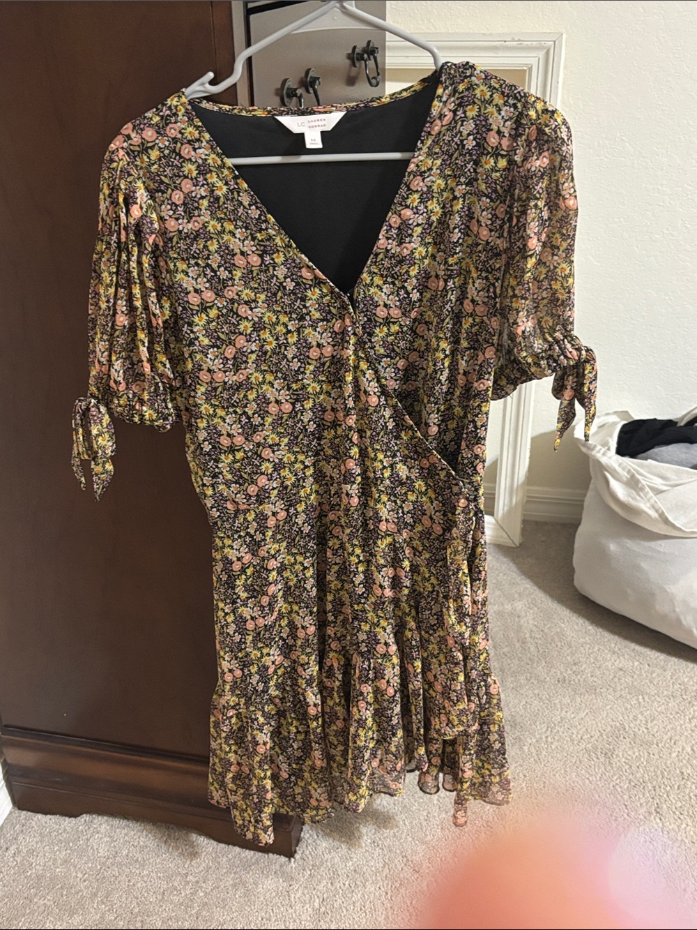 LC Lauren Conrad Black Dress with Pink and Yellow Floral Print